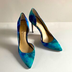 Jessica Simpson Blue-Teal Tie-Dye Pointed Toe Stiletto Pumps